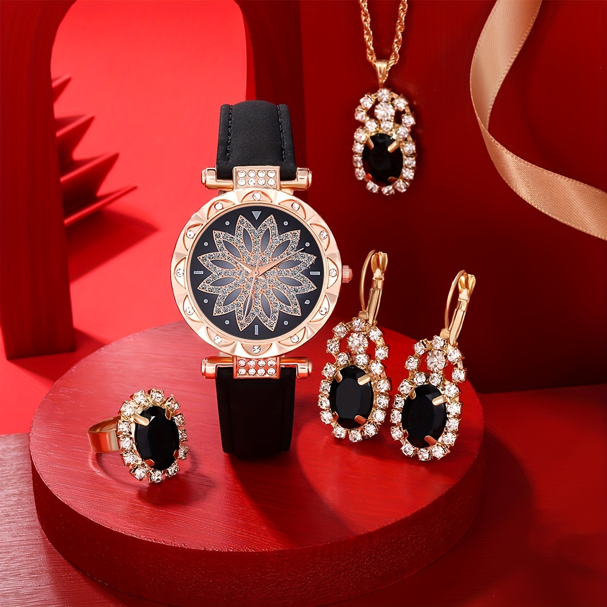 Luxury Watch Gift For Her - Luxury Rhinestone Quartz Watch Shiny Flower