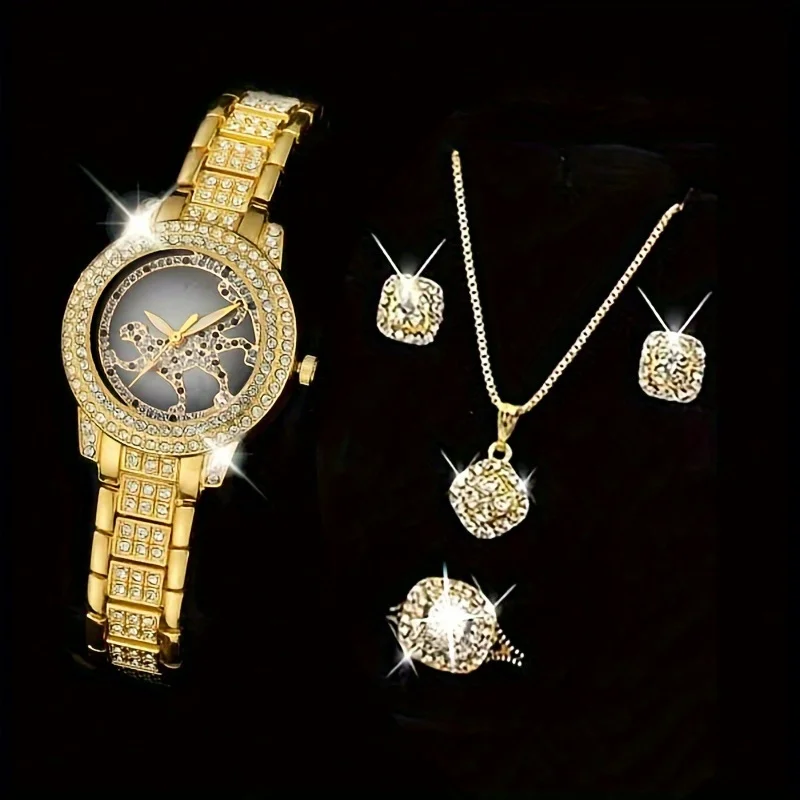 Luxury Watch Gift For Her - 5pcs/set Women's Watch Cheetah Leopard Quartz